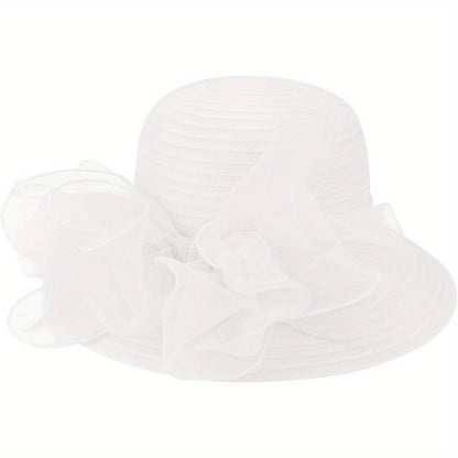 Women Lightweight Breathable Derby Church Dress Cloche Bowler Hats Cocktail Tea Party Wedding Bridal Hat with Bow Knot Good Vibrations