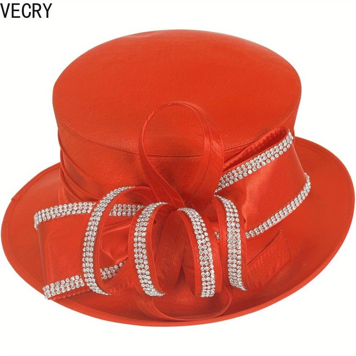 [Crystal Derby Hat] VECRY Wide Brim Crystal Derby Dress Hat - Ladies Church Tea Party Wedding Hats Good Vibrations