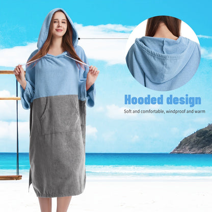 Mutao Quick-Dry Hooded Changing Robe - Cozy Terry Towel Poncho with Front Pocket, Windproof & Perfect for Beach, Surfing, Diving, Swimming - One Size Fits All, Machine Washable Good Vibrations
