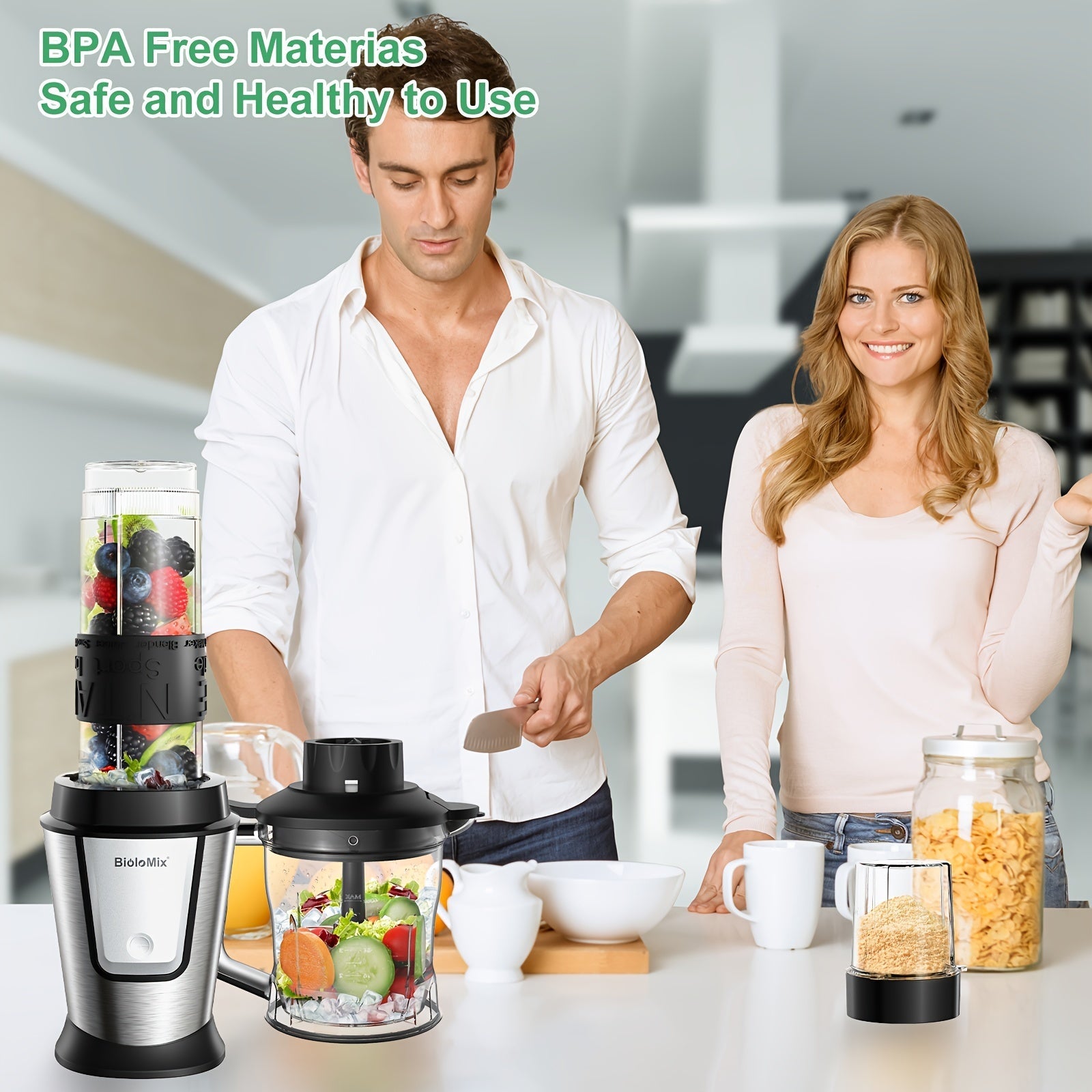 BioloMix 700W High-Speed Blender - 3-in-1 Smoothie Maker, Food Processor & Grinder Good Vibrations