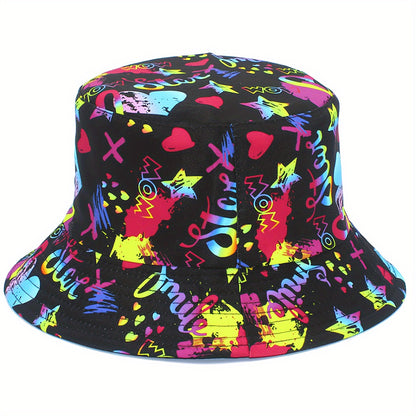 1pc Trendy Unisex Sunshade Bucket Hat with 90s Print - Double-Sided for Outdoor Beach - Great Gift Idea Good Vibrations