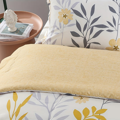 SLEEPBELLA Duvet Cover, 400 Thread Count Cotton Grey Branches and Yellow Flower Reversible Comforter Cover Good Vibrations