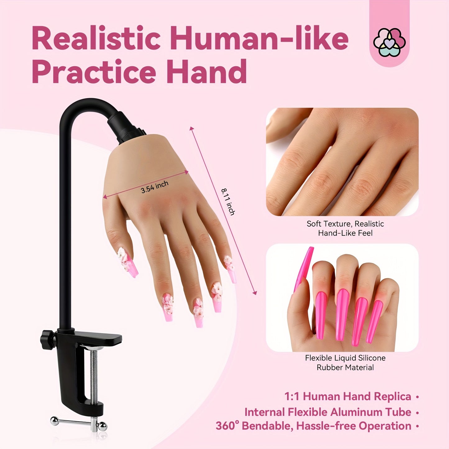 Saviland Practice Hand For Acrylic Nails: Mannequin Silicone Nail Practice Hand Flexible Nail Hand For Acrylic Nails Practice Nail Tips Nail Art Brushes Set For Beginners Home Training Kit Good Vibrations