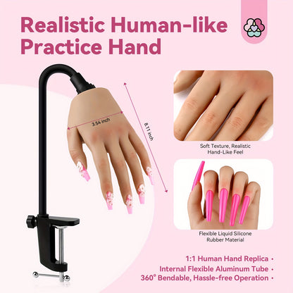 Saviland Practice Hand For Acrylic Nails: Mannequin Silicone Nail Practice Hand Flexible Nail Hand For Acrylic Nails Practice Nail Tips Nail Art Brushes Set For Beginners Home Training Kit Good Vibrations