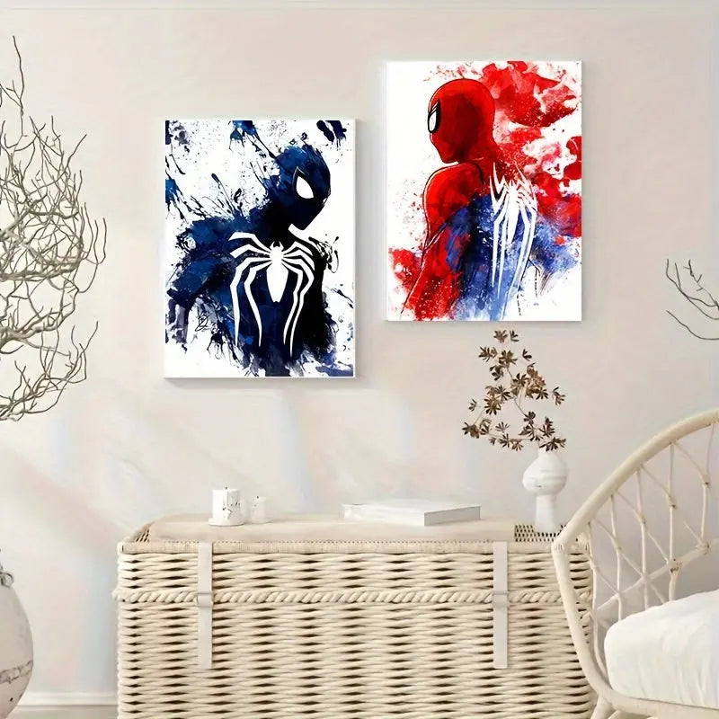 2pcs Spiderman Comic Art Canvas Prints - Vibrant Marvel Movie Wall Art - Ready to Hang, Perfect for Bedroom, Living Room & Corridor Decor - A Dynamic Winter Decoration and Unforgettable Gift Idea Good Vibrations