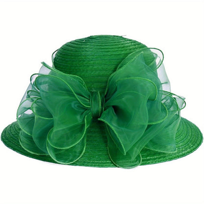 Women Lightweight Breathable Derby Church Dress Cloche Bowler Hats Cocktail Tea Party Wedding Bridal Hat with Bow Knot Good Vibrations