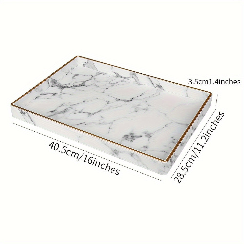 Phnom Penh White Marble Pattern Large Rectangular Tray Desktop Decoration Tea Set Accessory Tray Good Vibrations