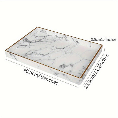Phnom Penh White Marble Pattern Large Rectangular Tray Desktop Decoration Tea Set Accessory Tray Good Vibrations