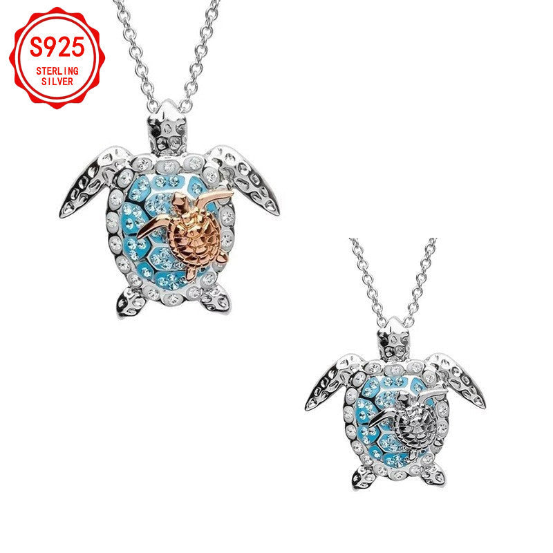 EJG Women'S Turtle Jewelry Set 925 Sterling Silver Moissanite Necklace Earrings Ring Beach Style Vacation Everyday Layered Dainty Gift for Her, Jewelry for Women Set High Quality, Set Jewelry for Women, Holiday Accessory, Gif Good Vibrations