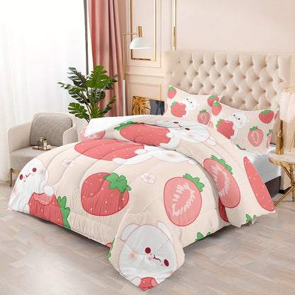 Cartoon Cute Rabbit Comforter Set, Cartoon Rabbit Cakes Printing Bedding Ultra Soft, Ultra Comforter 3 Piece Bedding Set Contain 1 Comforter Set 2 Pillowcases Good Vibrations