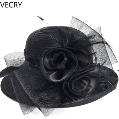 VECRY Women Derby Church Dress Cloche Hat Fascinator Floral Tea Party Wedding Bucket Hat Good Vibrations