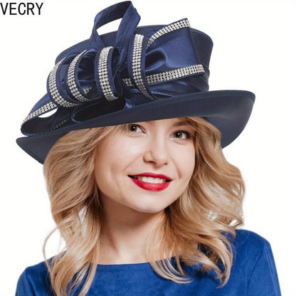 [Crystal Derby Hat] VECRY Wide Brim Crystal Derby Dress Hat - Ladies Church Tea Party Wedding Hats Good Vibrations