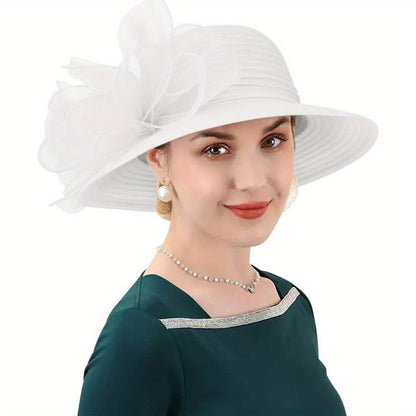 Women Lightweight Breathable Derby Church Dress Cloche Bowler Hats Cocktail Tea Party Wedding Bridal Hat with Bow Knot Good Vibrations