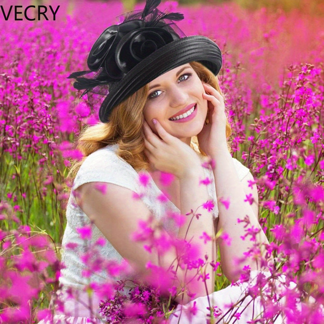 VECRY Women Derby Church Dress Cloche Hat Fascinator Floral Tea Party Wedding Bucket Hat Good Vibrations