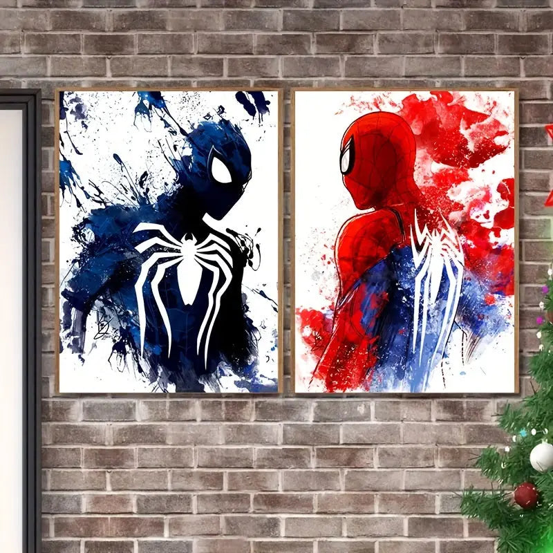 2pcs Spiderman Comic Art Canvas Prints - Vibrant Marvel Movie Wall Art - Ready to Hang, Perfect for Bedroom, Living Room & Corridor Decor - A Dynamic Winter Decoration and Unforgettable Gift Idea Good Vibrations