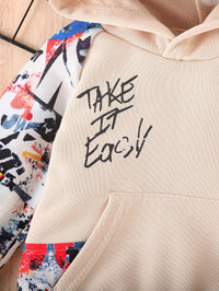 2pcs Toddler & Infant Boy's Colorful Graffiti Pattern Hoodie & Casual Cargo Pants Clothing Set for Outdoor Good Vibrations