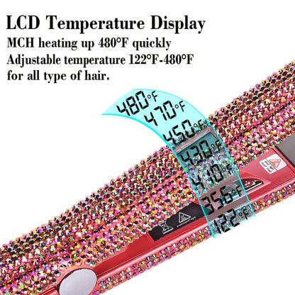 MEEKNISS Professional -encrusted Hair Straightener & Curler 2-in-1 - Fast Flat Iron with Nano- Plates, 480°F Max Temp, Digital LCD Display, Dual Voltage (110-240V) for Wet/Dry Hair, Pink & Black Glitter Design, Worldwide Tra Good Vibrations