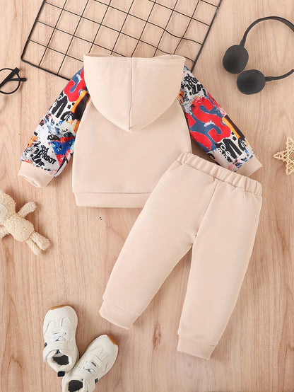 2pcs Toddler & Infant Boy's Colorful Graffiti Pattern Hoodie & Casual Cargo Pants Clothing Set for Outdoor Good Vibrations