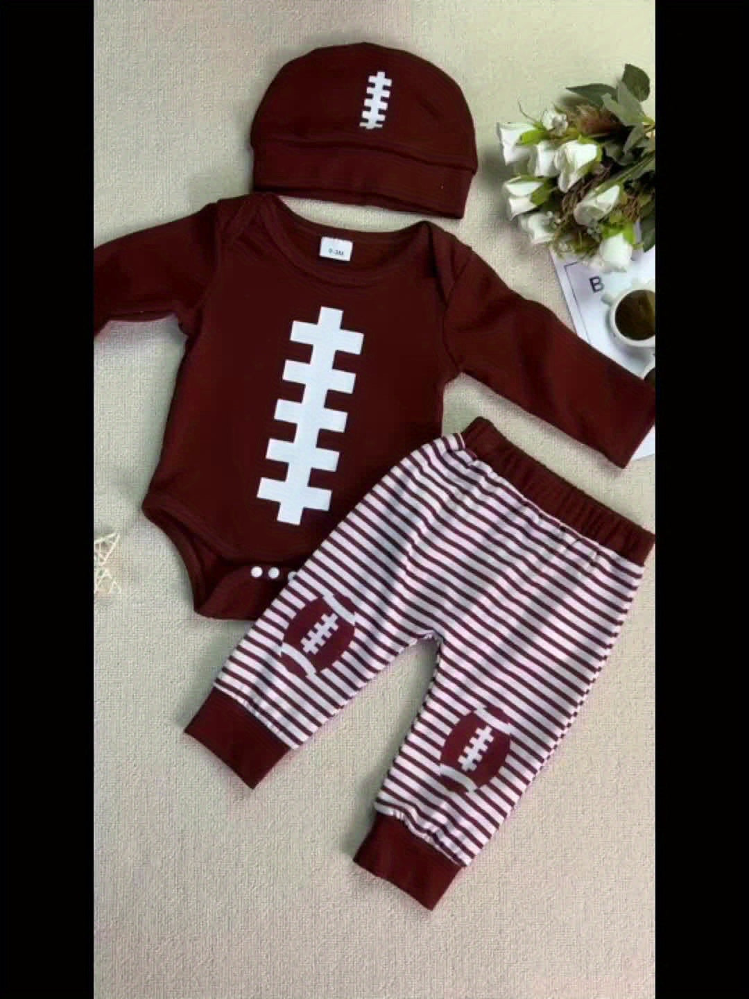 MINKIDFASHION Baby Boys' 3pcs Clothing Set Infant Long Sleeve Comfortable Romper And Pants And Hat, for Outdoor Good Vibrations
