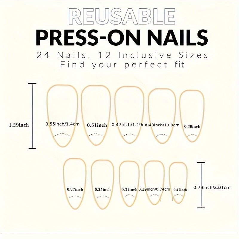 24-Piece Set Almond Shaped Nail Tips with Striped and Aura Patterns, Glossy Finish, Medium Length - Elegant Black and Purple Tones Good Vibrations