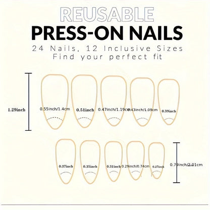 24-Piece Set Almond Shaped Nail Tips with Striped and Aura Patterns, Glossy Finish, Medium Length - Elegant Black and Purple Tones Good Vibrations