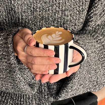 Vintage Striped Ceramic Tea Set - Includes Cup & Saucer, Perfect for Breakfast, Afternoon Tea, Home, Garden, Restaurant Use - Sustainable, Reusable Drinkware Gift Good Vibrations