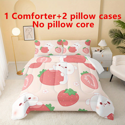 Cartoon Cute Rabbit Comforter Set, Cartoon Rabbit Cakes Printing Bedding Ultra Soft, Ultra Comforter 3 Piece Bedding Set Contain 1 Comforter Set 2 Pillowcases Good Vibrations