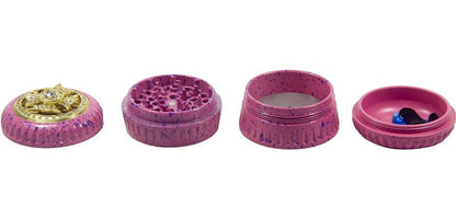 4-Layer Aluminum Herb Grinder with Built-in Fidget Spinner Top, Unique Star-Shaped Spinner Design with Embedded Rhinestones, Textured Body with Colorful Speckled Pattern for Enhanced Grip, Durable Construction and Smooth Grin Good Vibrations Adult Super Store