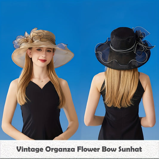 Pearl Decorated Butterfly Brim Sexy Hat Vintage Flower Bow Sunhat Women Elegant Mesh Organza Hats - Perfect For Ladies Tea Party, Church Prayer, Wedding, Derby Party, Beach, Holiday, Great Sunshade Hat, Ideal For Birthday, Gr Good Vibrations