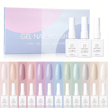 Perfect Summer Gel Nail Polish Set, 12 Colors Gel Polish Soak Off Pale Pink Nail Polish Gel Nude Purple Blue Green Gel Nail Kit All Seasons Nail Art Manicure Gifts DIY Home Good Vibrations
