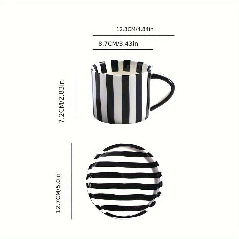 Vintage Striped Ceramic Tea Set - Includes Cup & Saucer, Perfect for Breakfast, Afternoon Tea, Home, Garden, Restaurant Use - Sustainable, Reusable Drinkware Gift Good Vibrations