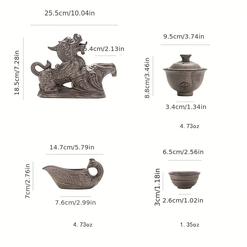 1 Set Lazy Tea Set, Magnetic Water Diversion Rotating Gaiwan, Tea Maker, Automatic Brave Troops Retro Teapot, Tea Cups, Cover Bowl, Rectangular Tea Tray, Chinese Kung Fu Tea Set, For Home Living Room Office, Gift Good Vibrations