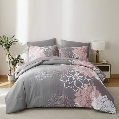 7Pcs Lightweight Boho Comforter Set - Stain-Resistant, Soft 100% Microfiber Cover, 100% Polyester Fiber Filling, Woven For Durability - Full/Queen/King Size Bed In A Bag For All Seasons, Floral Pattern Printed Bedding Good Vibrations