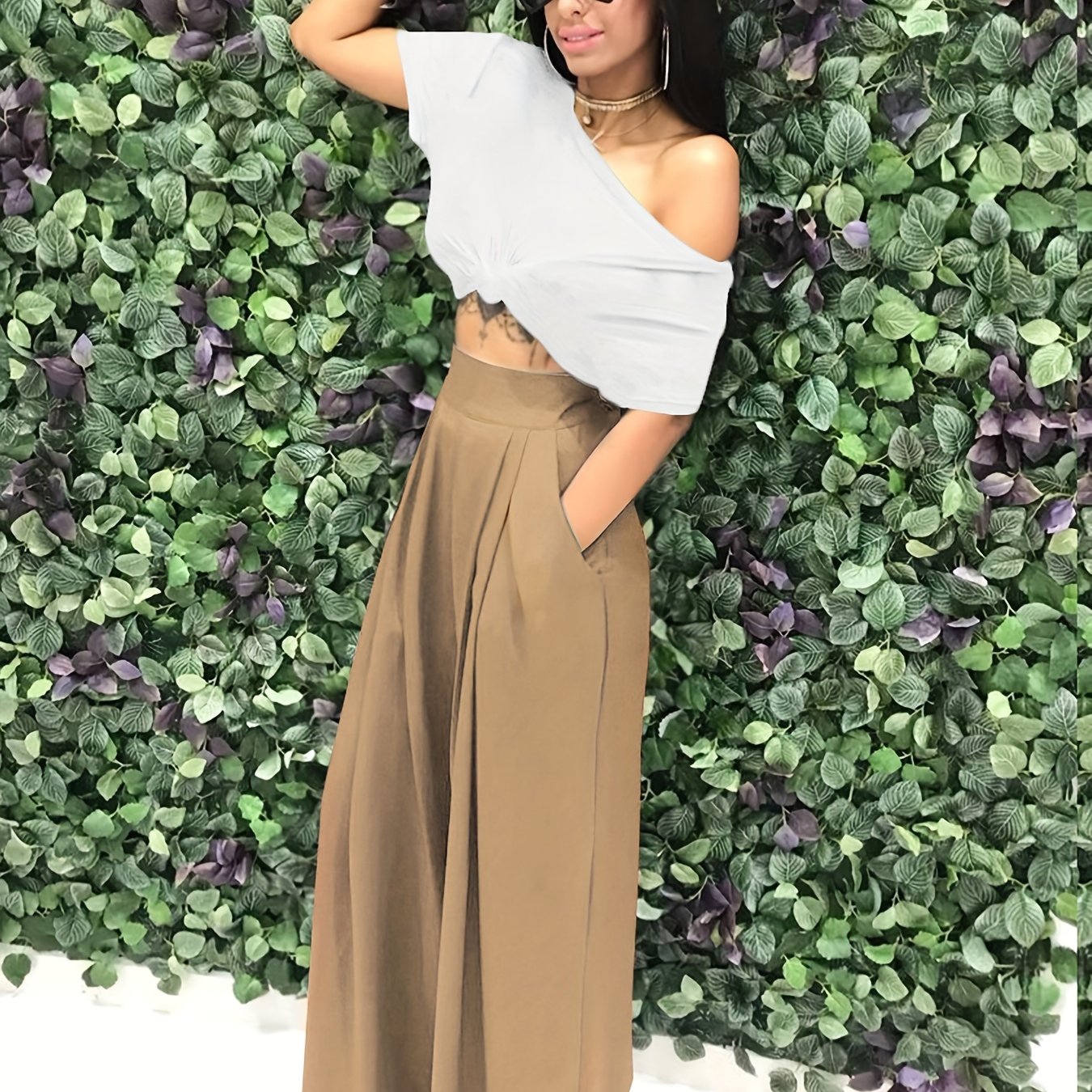 Loose Straight Flare Pants, Casual Pocket High Waist Solid Wide Leg Fashion Comfy Pants, Women's Clothing Good Vibrations