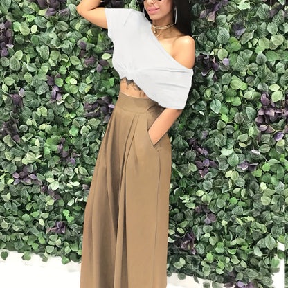 Loose Straight Flare Pants, Casual Pocket High Waist Solid Wide Leg Fashion Comfy Pants, Women's Clothing Good Vibrations