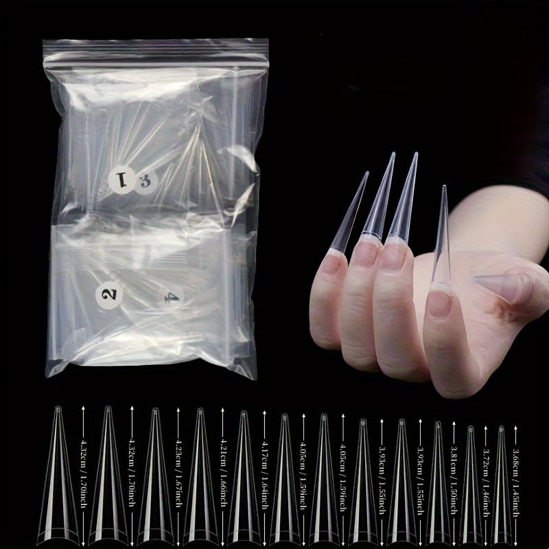 504 Pcs XXL Long Sharp Pointed Stiletto False Nails Set - Full Cover Nail Tips with Clear Plain C Curve Design for Customized Salon Nail Art - DIY Acrylic Nail Kit for Professional Results Good Vibrations