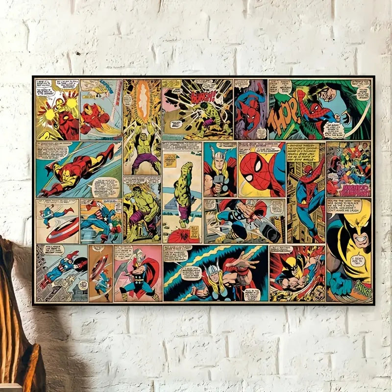 12x16 Inches Marvel Superhero Poster - Officially Licensed Disney Movie Theme with Iron Man, Captain America, Hulk, Spider-Man - Vibrant Comic Book Style Wall Art Decorative Painting - Unframed Good Vibrations