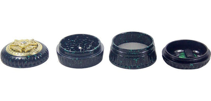 4-Layer Aluminum Herb Grinder with Built-in Fidget Spinner Top, Unique Star-Shaped Spinner Design with Embedded Rhinestones, Textured Body with Colorful Speckled Pattern for Enhanced Grip, Durable Construction and Smooth Grin Good Vibrations Adult Super Store