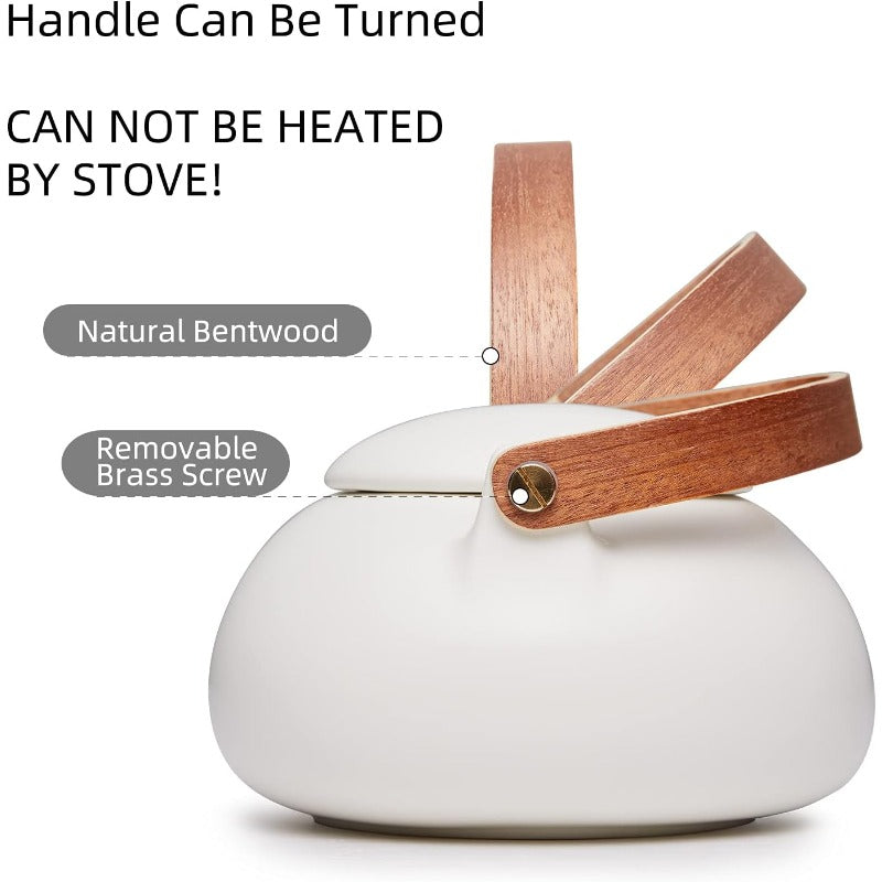 ZENS Modern Japanese Tea Set 27 oz Ceramic Japanese Teapot with Fine Stainers and 4 Cups for Loose Leaf Tea Steeper Wood Handle Matte Japanese Teapots Hot Tea Brewer for Tea Party Women Gifts Good Vibrations