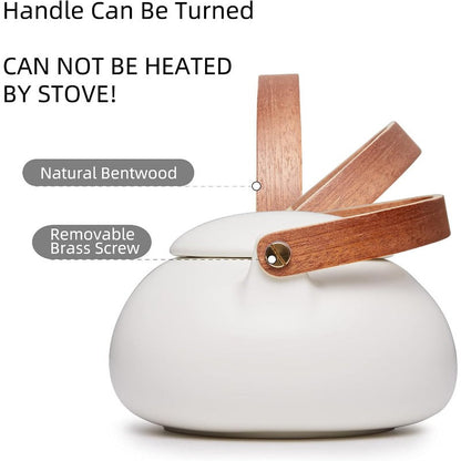 ZENS Modern Japanese Tea Set 27 oz Ceramic Japanese Teapot with Fine Stainers and 4 Cups for Loose Leaf Tea Steeper Wood Handle Matte Japanese Teapots Hot Tea Brewer for Tea Party Women Gifts Good Vibrations