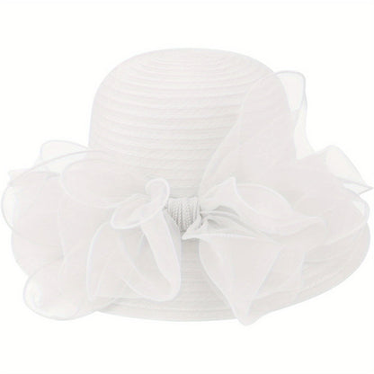 Women Lightweight Breathable Derby Church Dress Cloche Bowler Hats Cocktail Tea Party Wedding Bridal Hat with Bow Knot Good Vibrations
