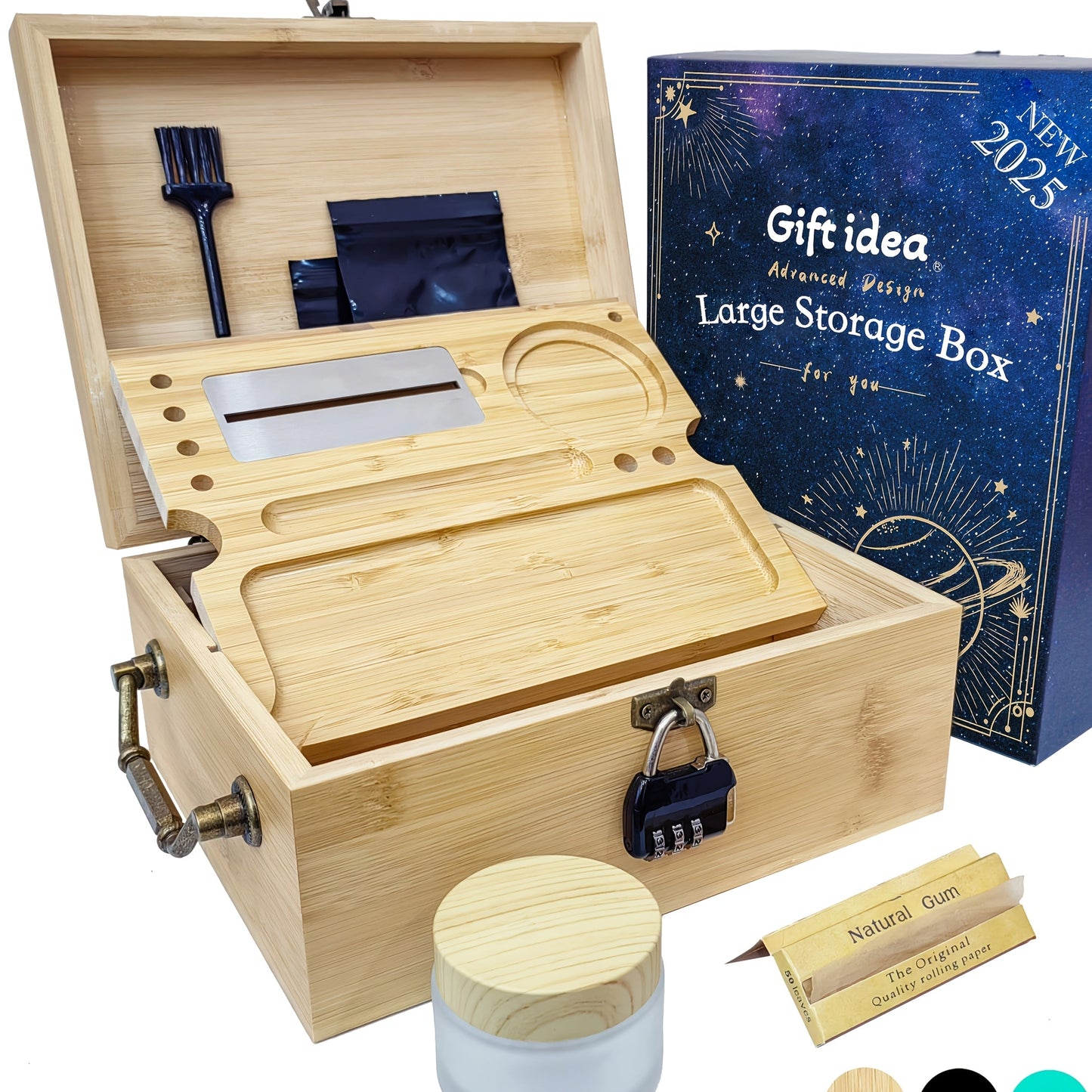 1set, Large Stash Box, Wooden Storage Box with Tray, Bamboo Storage Box with Lock And Accessories, Smoking Paper Anti-odor Canister Private Box with Brush, Household Gadget, Christmas Gifts, Christmas Supplies, Christmas Part Good Vibrations Adult Super Store