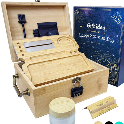 1set, Large Stash Box, Wooden Storage Box with Tray, Bamboo Storage Box with Lock And Accessories, Smoking Paper Anti-odor Canister Private Box with Brush, Household Gadget, Christmas Gifts, Christmas Supplies, Christmas Part Good Vibrations Adult Super Store
