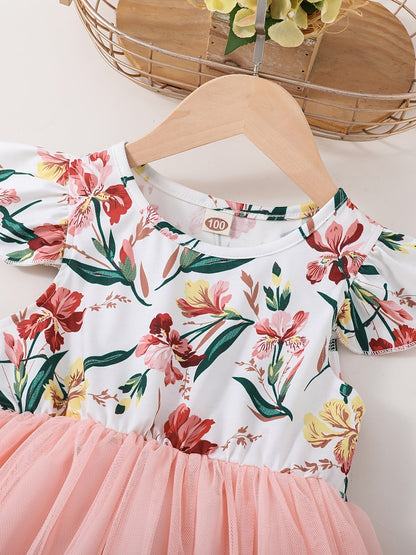 Girls' Floral dress - Floral print party & Everyday summer dress, Pastel pink Floral skirts, Machine Washable Girls' Clothing for Birthdays, Garden Parties, Family Outings - HWMFSNHFZ, Round Neckline Top, Nontransparent Fabri Good Vibrations