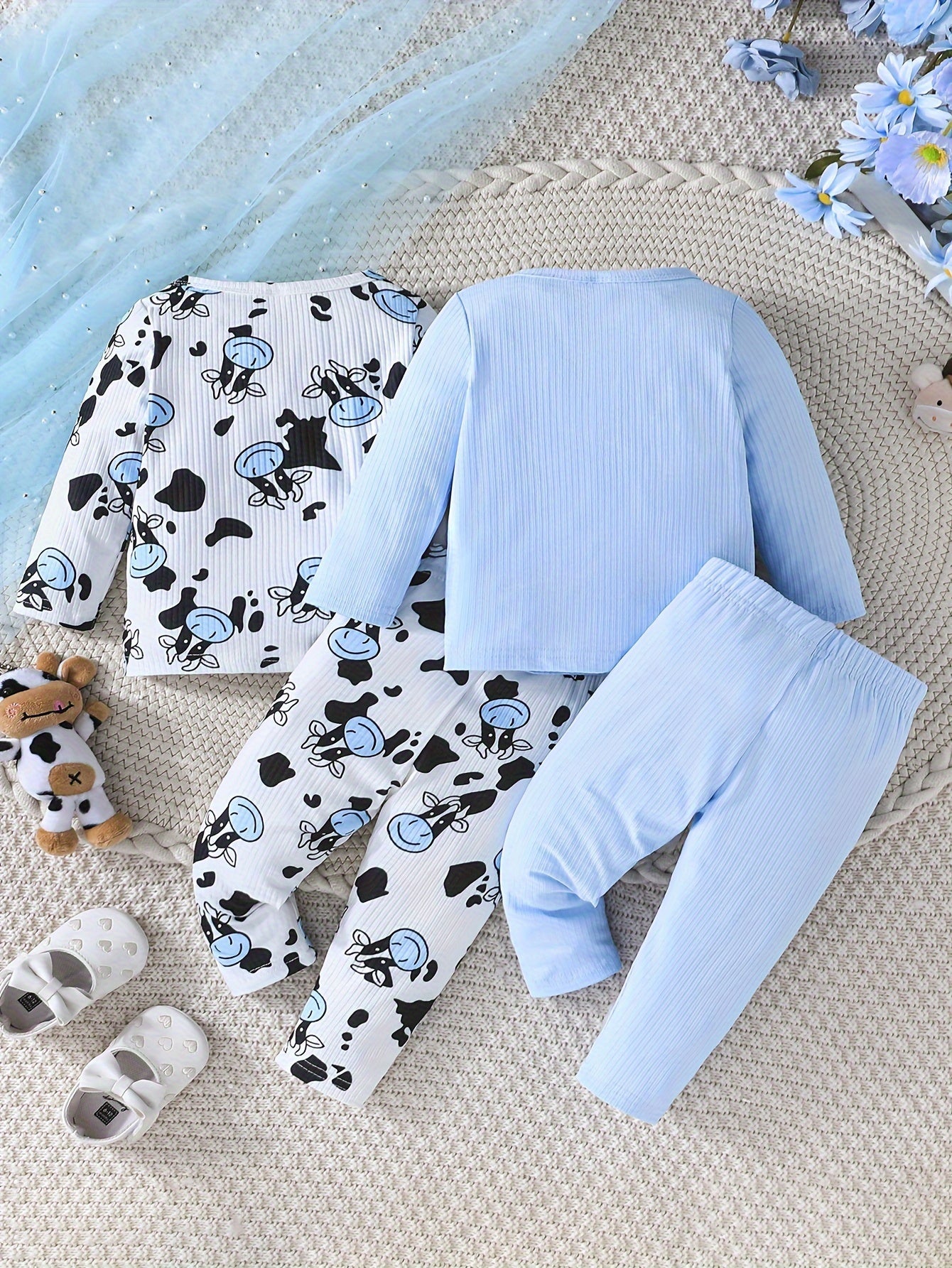 2 Sets Toddler & Infant Girl's Cartoon Cow Pattern Long Sleeve T-shirt + Casual Pants Clothing Set for Outdoor Good Vibrations