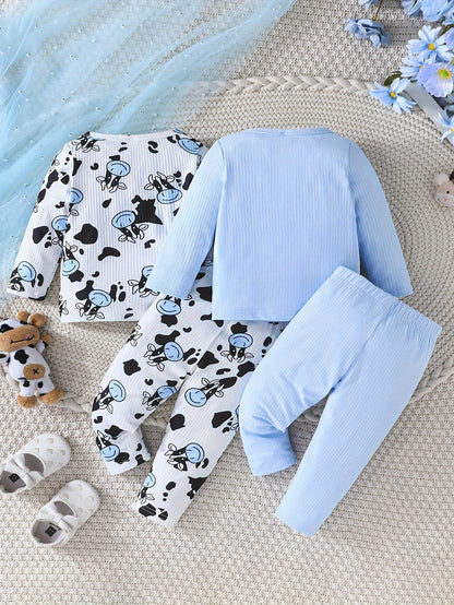 2 Sets Toddler & Infant Girl's Cartoon Cow Pattern Long Sleeve T-shirt + Casual Pants Clothing Set for Outdoor Good Vibrations