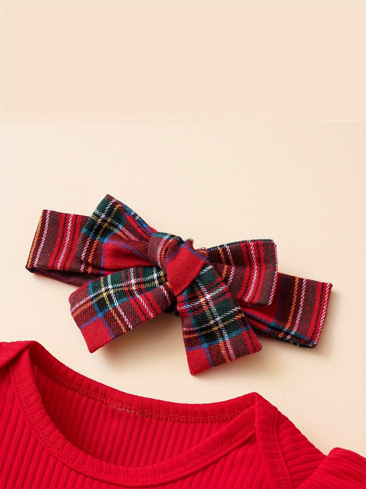 Baby Autumn and Winter Clothing Set Baby Girls 0-18 Months Romper and Plaid Strap Skirt and Headband Good Vibrations