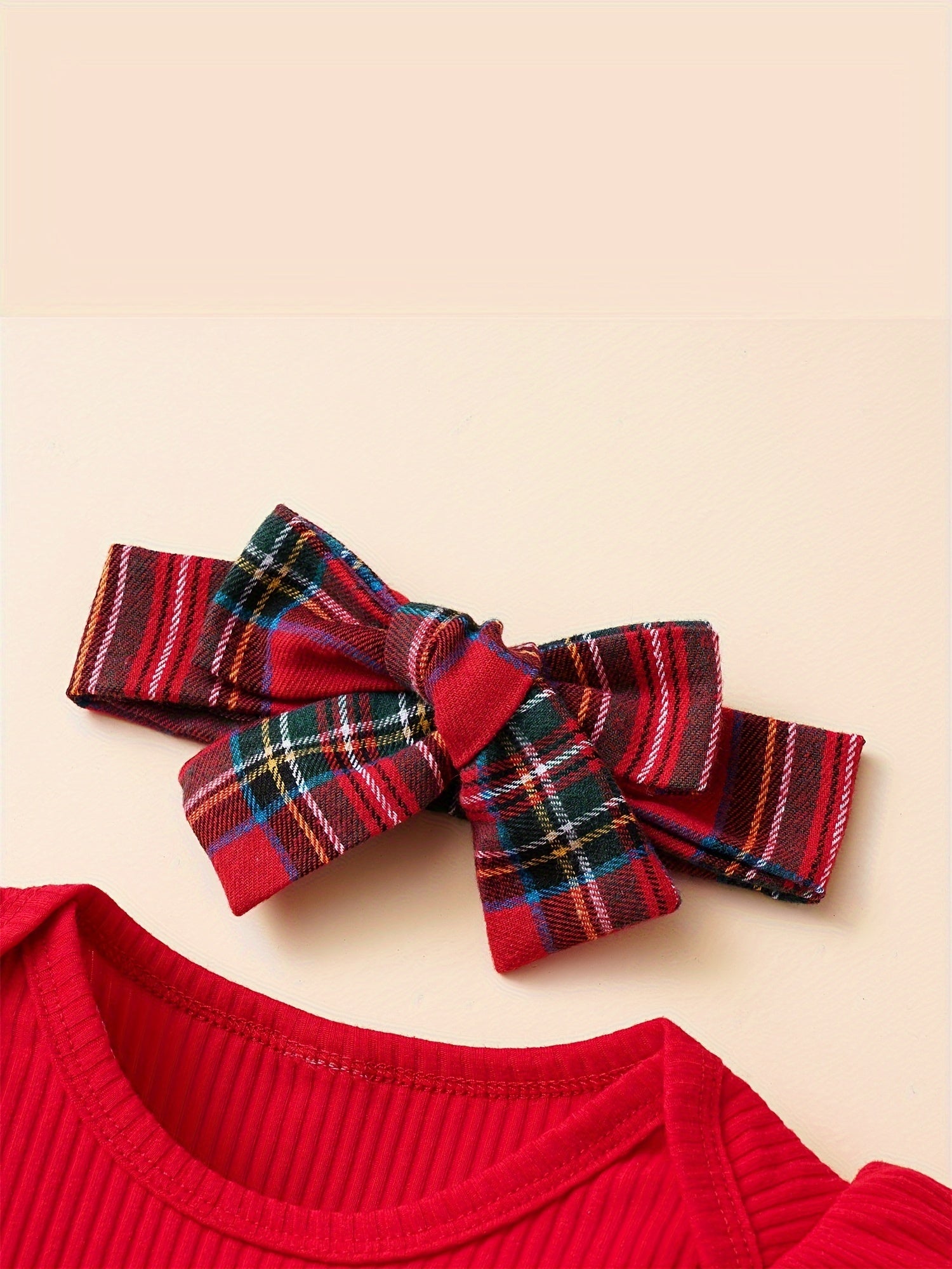 Baby Autumn and Winter Clothing Set Baby Girls 0-18 Months Romper and Plaid Strap Skirt and Headband Good Vibrations