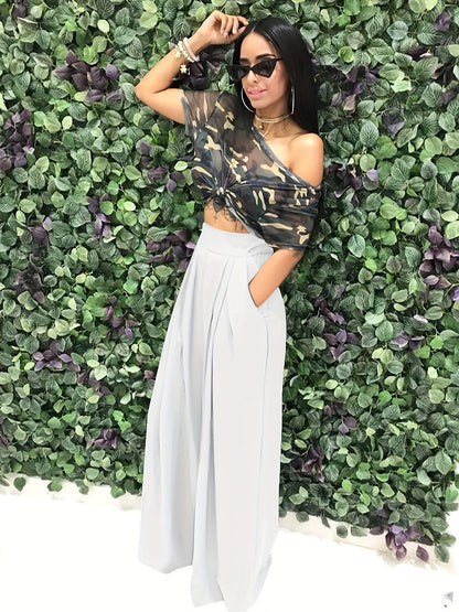 Loose Straight Flare Pants, Casual Pocket High Waist Solid Wide Leg Fashion Comfy Pants, Women's Clothing Good Vibrations