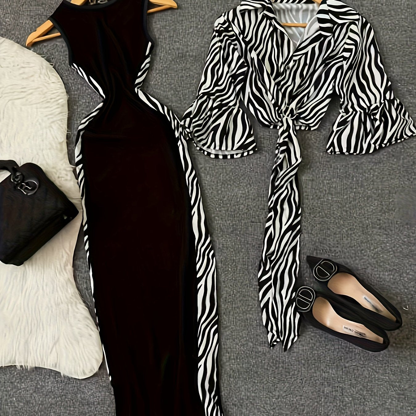 Women'S Y2K Style Leopard Print Top and Color Block Dress Set - Sleeveless, Button-Up, High-Waisted, All-Season Fashion, Casual Attire|Y2K Fashion|Sleeveless Top, Women Dresses, Women Set, Women Dress Autumn Good Vibrations